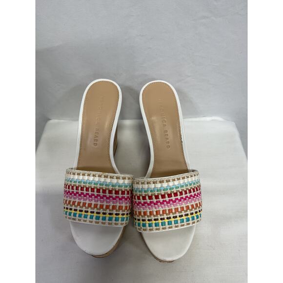 Veronica Beard 'Dali' Brown Leather Raffia Wedge Open Toe Sandals Size 6.5 - Picture 4 of 6